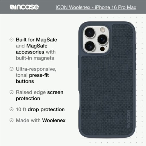 Incase รุ่น Icon Case for Magsafe - เคส iPhone 16 Pro Max - สี Navy Woolenex - Image 5