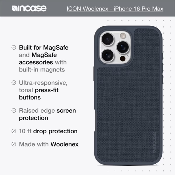 Incase รุ่น Icon Case for Magsafe - เคส iPhone 16 Pro Max - สี Navy Woolenex