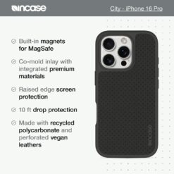 Incase รุ่น City Case for Magsafe - เคส iPhone 16 Pro - สี Slate Gray Perforated Vegan Leather