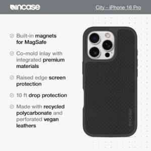 Incase รุ่น City Case for Magsafe - เคส iPhone 16 Pro - สี Slate Gray Perforated Vegan Leather