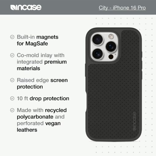 Incase รุ่น City Case for Magsafe - เคส iPhone 16 Pro - สี Slate Gray Perforated Vegan Leather - Image 4