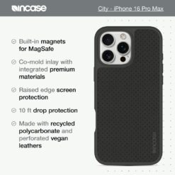 Incase รุ่น City Case for Magsafe - เคส iPhone 16 Pro Max - สี Slate Gray Perforated Vegan Leather