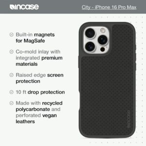Incase รุ่น City Case for Magsafe - เคส iPhone 16 Pro Max - สี Slate Gray Perforated Vegan Leather
