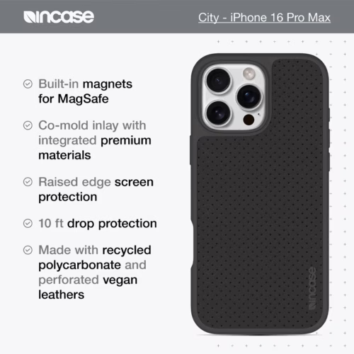 Incase รุ่น City Case for Magsafe - เคส iPhone 16 Pro Max - สี Slate Gray Perforated Vegan Leather