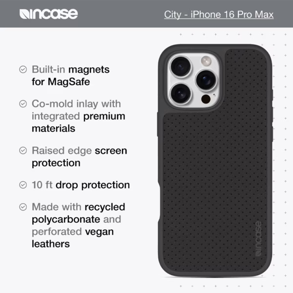 Incase รุ่น City Case for Magsafe - เคส iPhone 16 Pro Max - สี Slate Gray Perforated Vegan Leather
