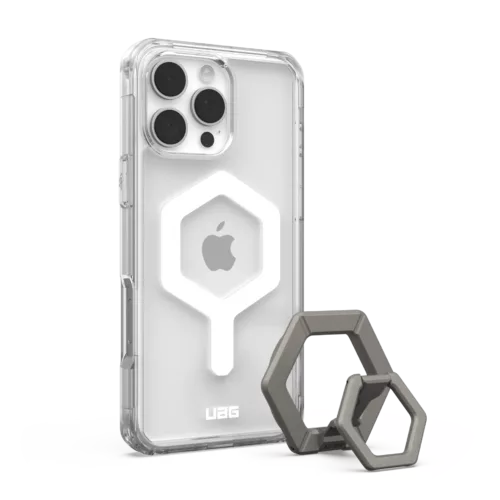 UAG รุ่น Plyo Magsafe Bundel - เคส iPhone 16 Pro Max - สี Ice White/Titanium Stand