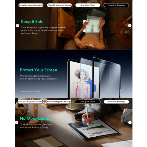 ESR รุ่น Paper-Feel Magnetic Screen Protector - ฟิล์มหน้าจอ iPad Air 11" (2025/2024)