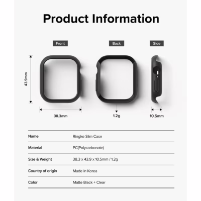 Ringke รุ่น Slim - เคส Apple Watch 10 (42mm) - สี Clear (1P) + สี Matte Black (1P) (แพ็ค 2 ชิ้น)
