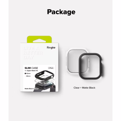 Ringke รุ่น Slim - เคส Apple Watch 10 (42mm) - สี Clear (1P) + สี Matte Black (1P) (แพ็ค 2 ชิ้น)