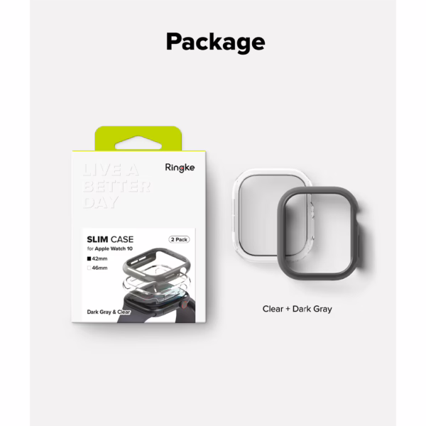 Ringke รุ่น Slim - เคส Apple Watch 10 (42mm) - สี Clear (1P) + สี Dark Gray (1P) (แพ็ค 2 ชิ้น)