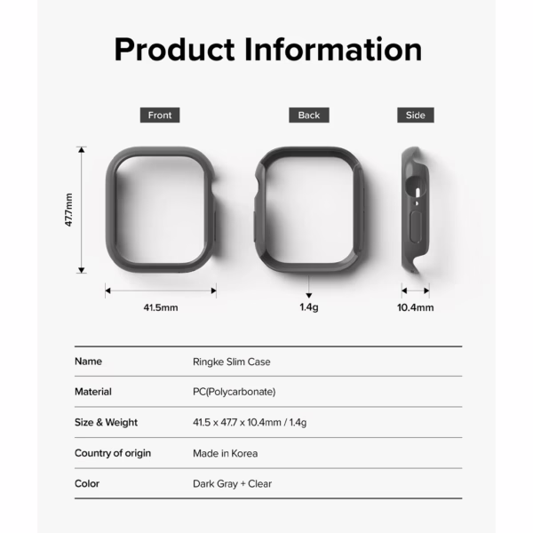 Ringke รุ่น Slim - เคส Apple Watch 10 (46mm) - สี Clear (1P) + สี Dark Gray (1P) (แพ็ค 2 ชิ้น)