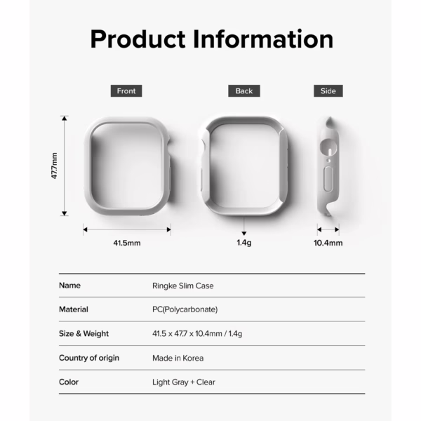 Ringke รุ่น Slim - เคส Apple Watch 10 (46mm) - สี Clear (1P) + สี Light Gray (1P) (แพ็ค 2 ชิ้น)