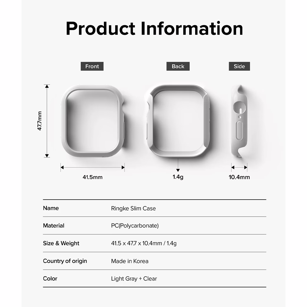 Ringke รุ่น Slim - เคส Apple Watch 10 (46mm) - สี Clear (1P) + สี Light Gray (1P) (แพ็ค 2 ชิ้น)