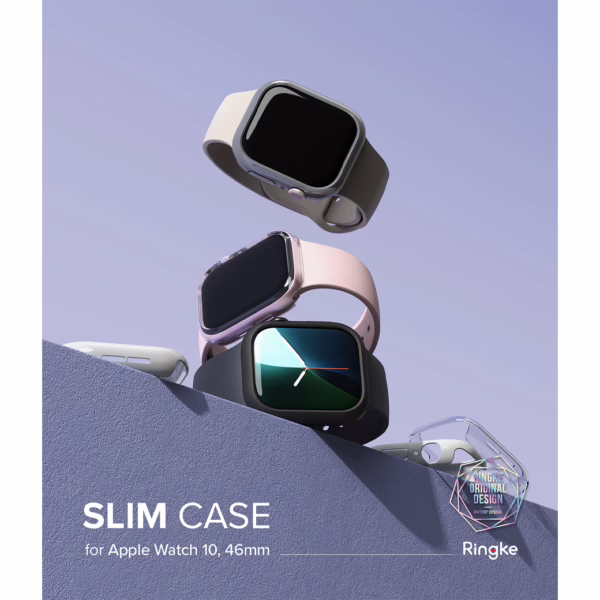 Ringke รุ่น Slim - เคส Apple Watch 10 (46mm) - สี Clear (1P) + สี Light Gray (1P) (แพ็ค 2 ชิ้น)