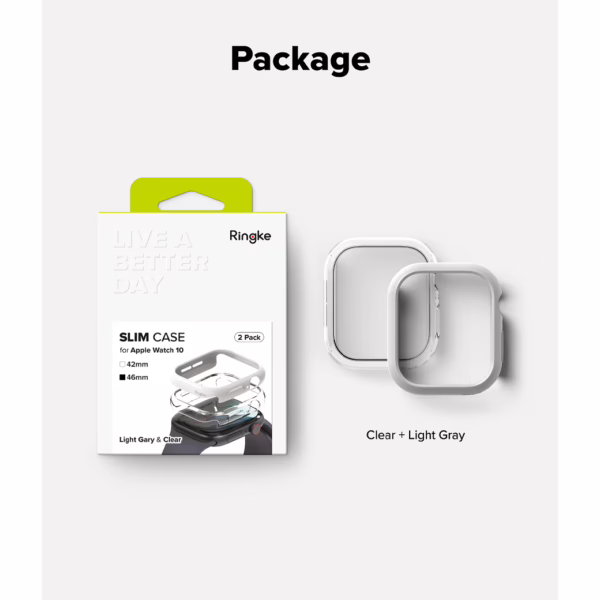 Ringke รุ่น Slim - เคส Apple Watch 10 (46mm) - สี Clear (1P) + สี Light Gray (1P) (แพ็ค 2 ชิ้น)