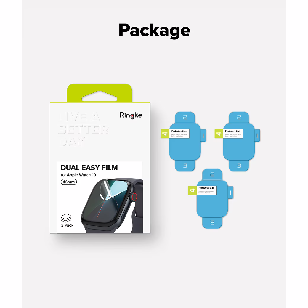 Ringke รุ่น Dual Easy - ฟิล์มกันรอย Apple Watch 10 (46mm) - แพ็ค 3 ชิ้น