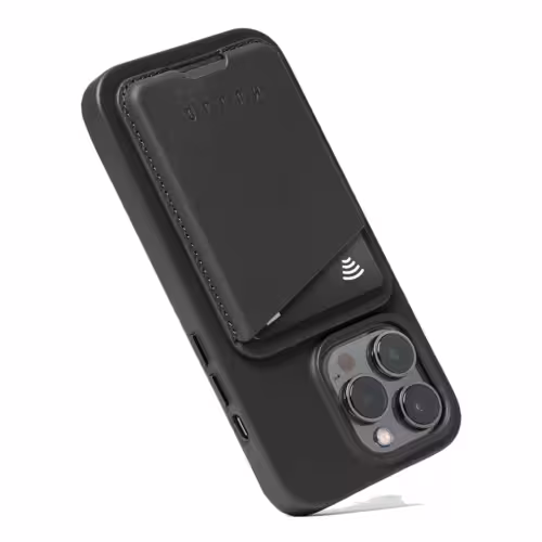 Mujjo รุ่น Full Leather Magnetic Wallet - ที่เก็บบัตรติดหลังมือถือ - สี Black