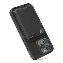 Mujjo รุ่น Full Leather Magnetic Wallet - ที่เก็บบัตรติดหลังมือถือ - สี Black
