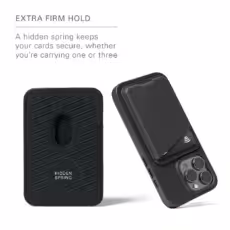 Mujjo รุ่น Full Leather Magnetic Wallet - ที่เก็บบัตรติดหลังมือถือ - สี Black