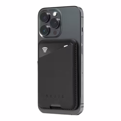 Mujjo รุ่น Full Leather Magnetic Wallet - ที่เก็บบัตรติดหลังมือถือ - สี Black