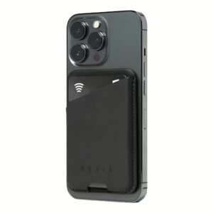 Mujjo รุ่น Full Leather Magnetic Wallet - ที่เก็บบัตรติดหลังมือถือ - สี Black