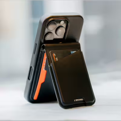 Mujjo รุ่น Wallet Stand - ที่เก็บบัตรติดหลังมือถือ - สี Black