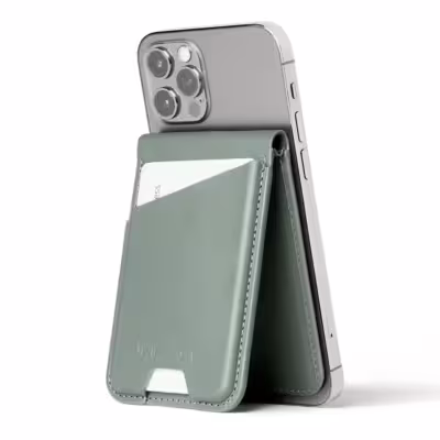 Mujjo รุ่น Wallet Stand - ที่เก็บบัตรติดหลังมือถือ - สี Green Smoke