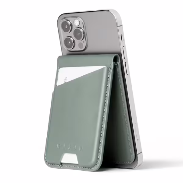 Mujjo รุ่น Wallet Stand - ที่เก็บบัตรติดหลังมือถือ - สี Green Smoke