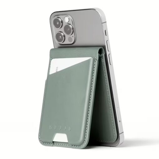 Mujjo รุ่น Wallet Stand - ที่เก็บบัตรติดหลังมือถือ - สี Green Smoke