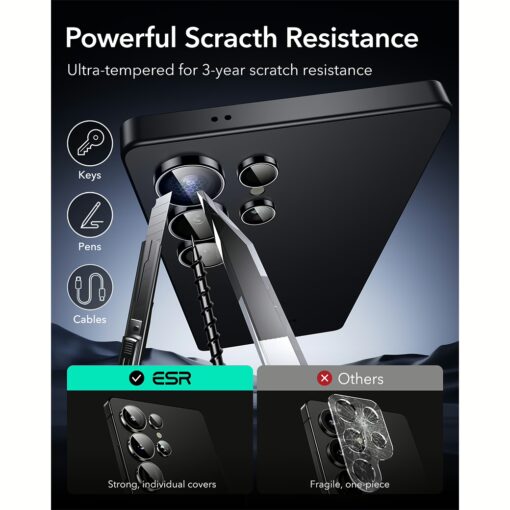 ESR รุ่น Armorite Camera Lens - กระจกเลนส์กล้อง Galaxy S25 Ultra - สี Black - Image 7