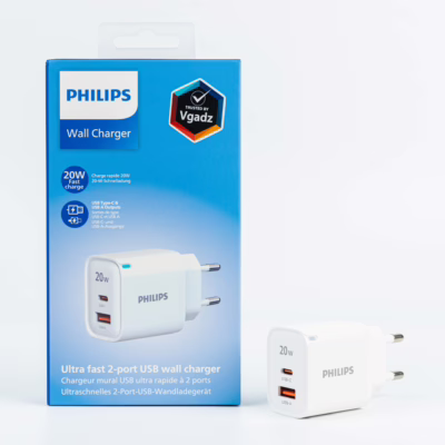 Philips หัวชาร์จ รุ่น PD20W อะแดปเตอร์ 2 พอร์ต - สี White