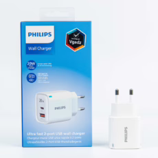 Philips หัวชาร์จ รุ่น PD20W อะแดปเตอร์ 2 พอร์ต - สี White