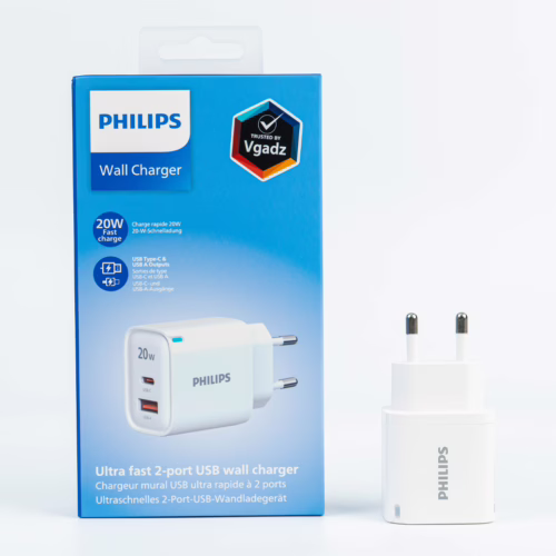 Philips หัวชาร์จ รุ่น PD20W อะแดปเตอร์ 2 พอร์ต - สี White