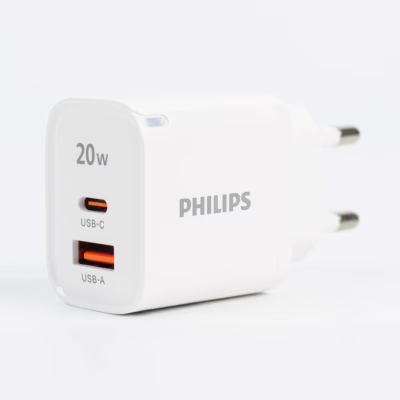 Philips หัวชาร์จ รุ่น PD20W อะแดปเตอร์ 2 พอร์ต - สี White