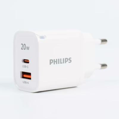 Philips หัวชาร์จ รุ่น PD20W อะแดปเตอร์ 2 พอร์ต - สี White