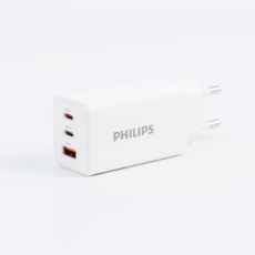 Philips หัวชาร์จ รุ่น PD65W อะแดปเตอร์ 3 พอร์ต ชาร์จไว PD QC 3.0 GaN - สี White