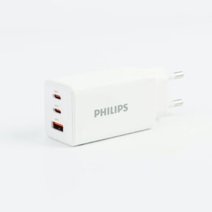 Philips หัวชาร์จ รุ่น PD65W อะแดปเตอร์ 3 พอร์ต ชาร์จไว PD QC 3.0 GaN - สี White
