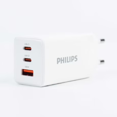 Philips หัวชาร์จ รุ่น PD65W อะแดปเตอร์ 3 พอร์ต ชาร์จไว PD QC 3.0 GaN - สี White