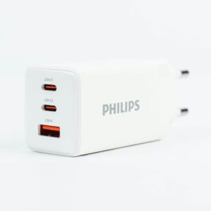 Philips หัวชาร์จ รุ่น PD65W อะแดปเตอร์ 3 พอร์ต ชาร์จไว PD QC 3.0 GaN - สี White