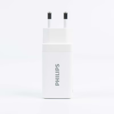 Philips หัวชาร์จ รุ่น PD65W อะแดปเตอร์ 3 พอร์ต ชาร์จไว PD QC 3.0 GaN - สี White