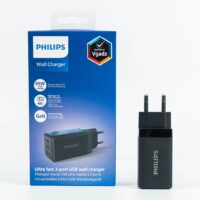 Philips หัวชาร์จ รุ่น PD65W อะแดปเตอร์ 3 พอร์ต ชาร์จไว PD QC 3.0 GaN - สี Black