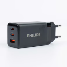 Philips หัวชาร์จ รุ่น PD65W อะแดปเตอร์ 3 พอร์ต ชาร์จไว PD QC 3.0 GaN - สี Black