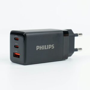 Philips หัวชาร์จ รุ่น PD65W อะแดปเตอร์ 3 พอร์ต ชาร์จไว PD QC 3.0 GaN - สี Black