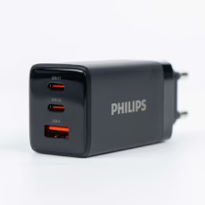 Philips หัวชาร์จ รุ่น PD65W อะแดปเตอร์ 3 พอร์ต ชาร์จไว PD QC 3.0 GaN - สี Black