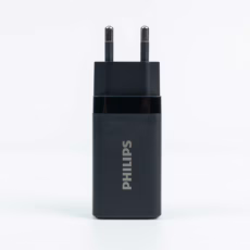 Philips หัวชาร์จ รุ่น PD65W อะแดปเตอร์ 3 พอร์ต ชาร์จไว PD QC 3.0 GaN - สี Black