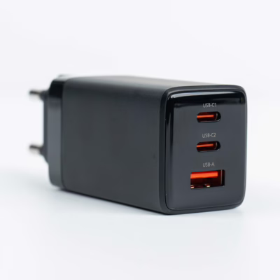 Philips หัวชาร์จ รุ่น PD65W อะแดปเตอร์ 3 พอร์ต ชาร์จไว PD QC 3.0 GaN - สี Black