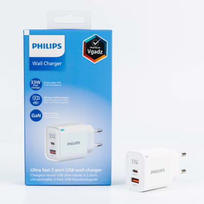 Philips หัวชาร์จ รุ่น PD33W อะแดปเตอร์ 2 พอร์ต GaN - สี White