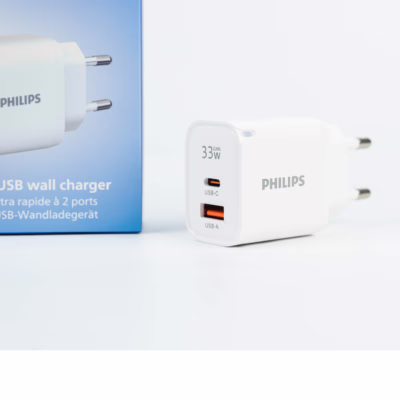Philips หัวชาร์จ รุ่น PD33W อะแดปเตอร์ 2 พอร์ต GaN - สี White