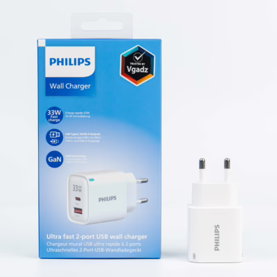Philips หัวชาร์จ รุ่น PD33W อะแดปเตอร์ 2 พอร์ต GaN - สี White