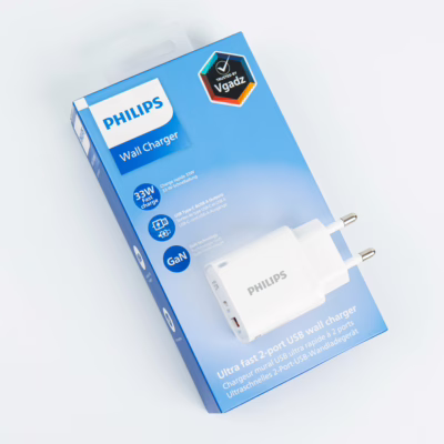 Philips หัวชาร์จ รุ่น PD33W อะแดปเตอร์ 2 พอร์ต GaN - สี White